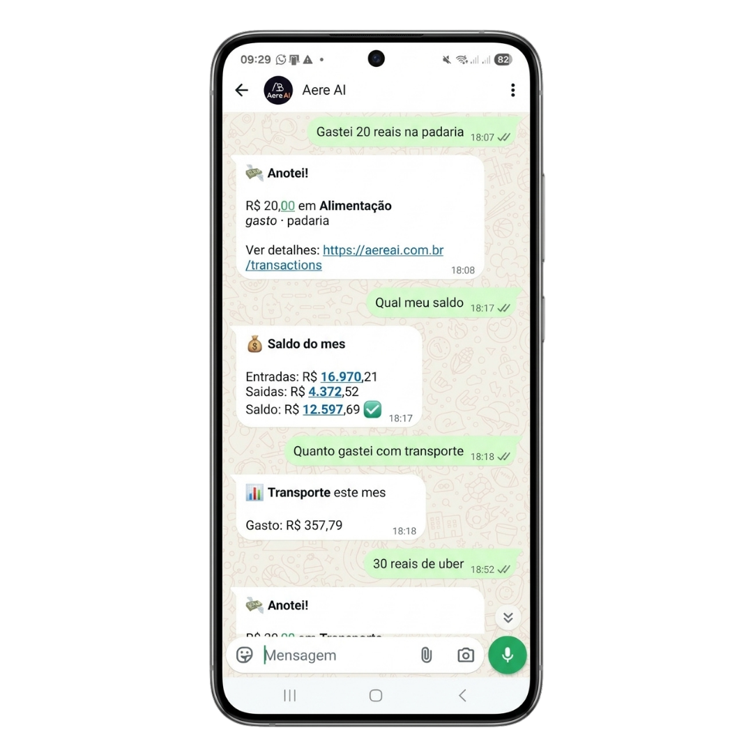 WhatsApp do Aere AI respondendo